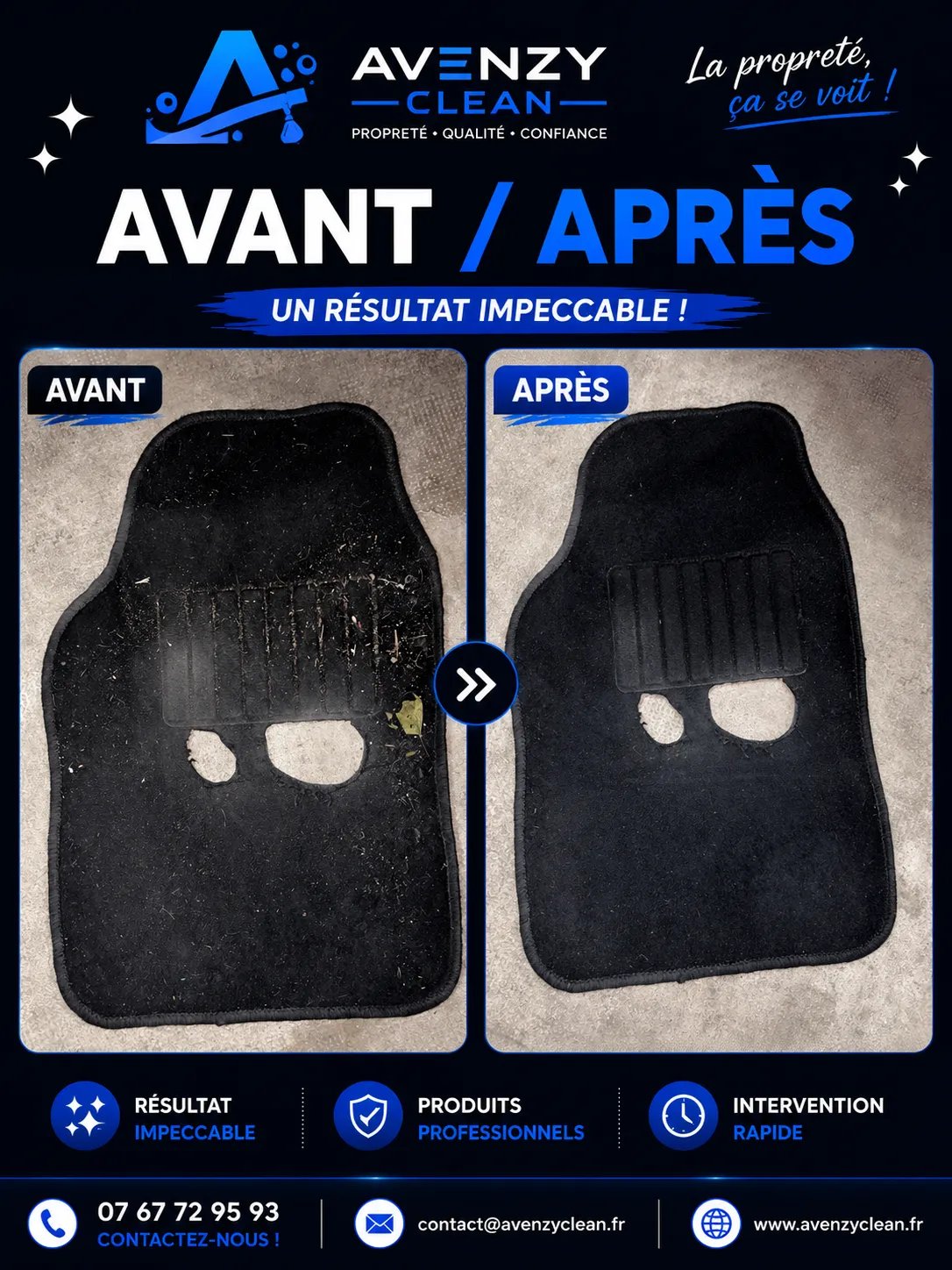 Avant et après le nettoyage de tapis automobiles